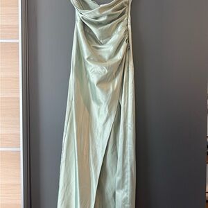 BHLDN Green Ruched Backless Gown